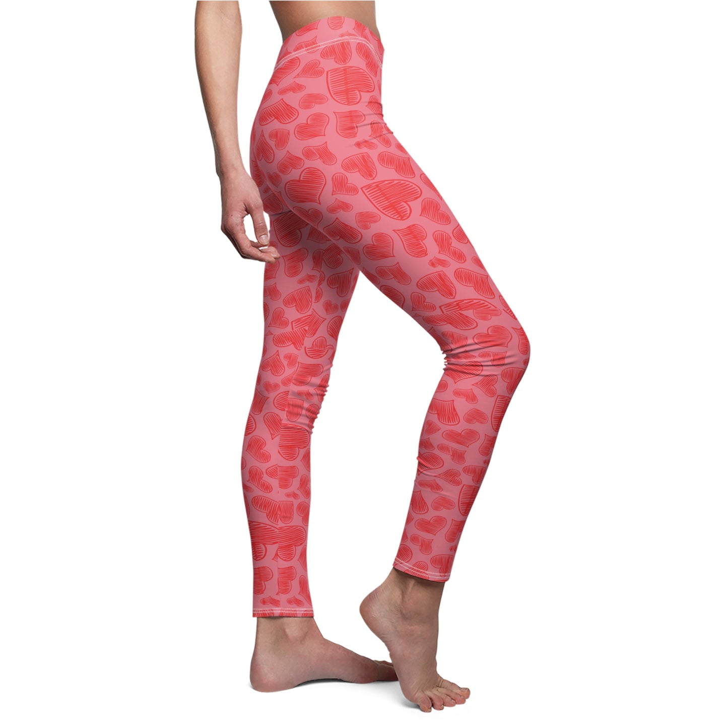 Bubblegum Pink With Red Hearts, Full-Length Leggings