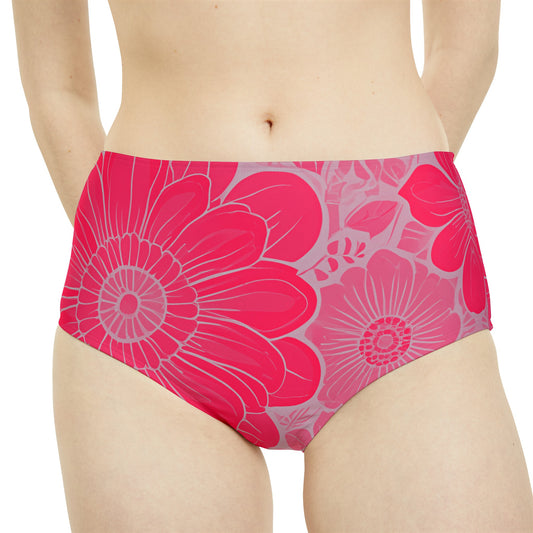 Pink And Grey Floral High-Waist Hipster Bikini Bottom