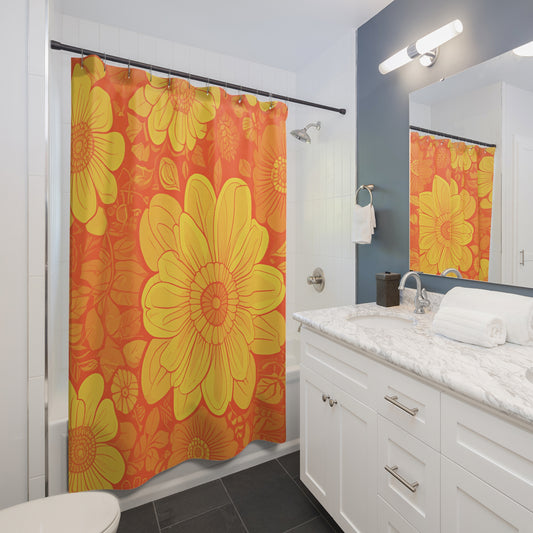Orange And Yellow Graphic Floral Shower Curtain