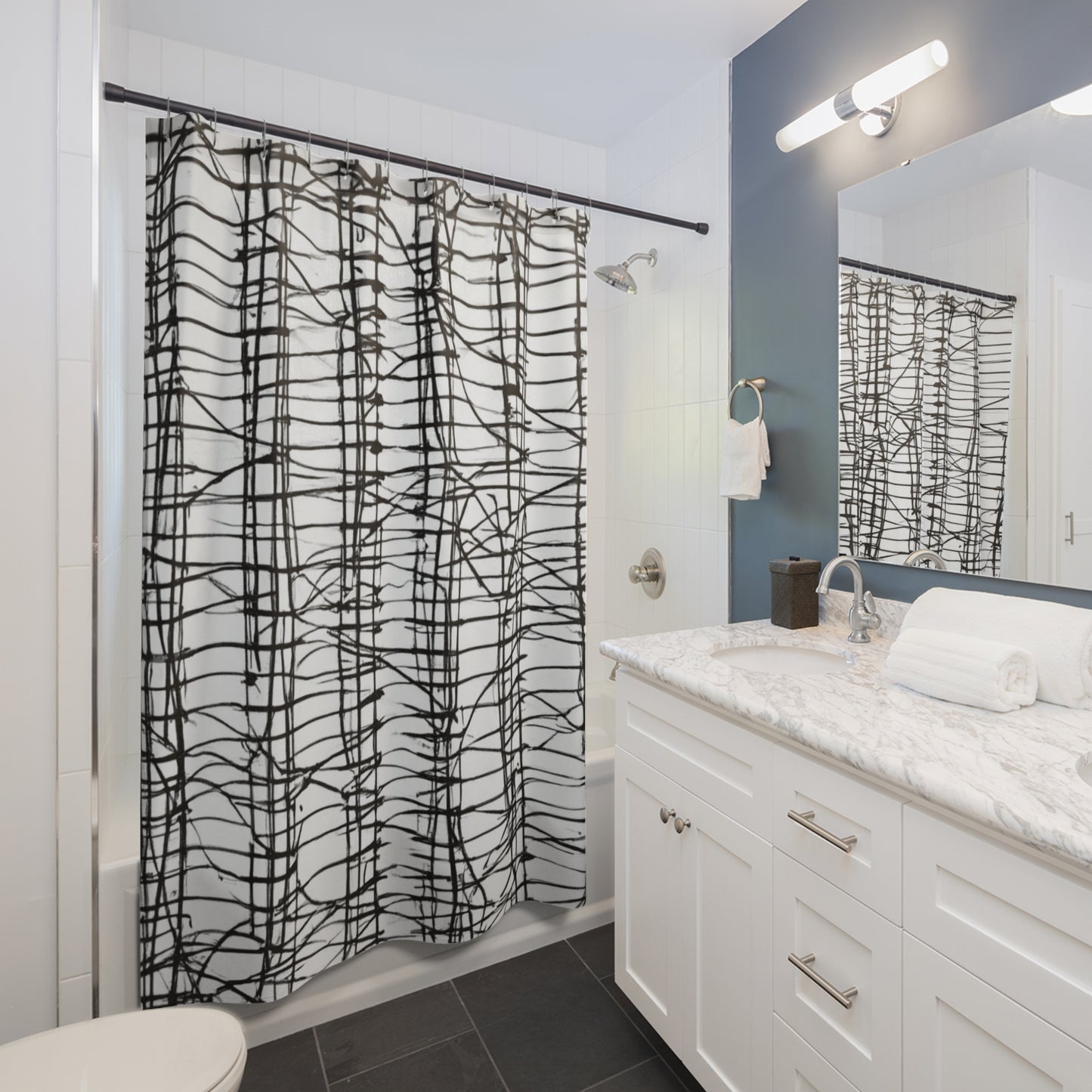Modern Line Black And Cloud Grey Shower Curtain