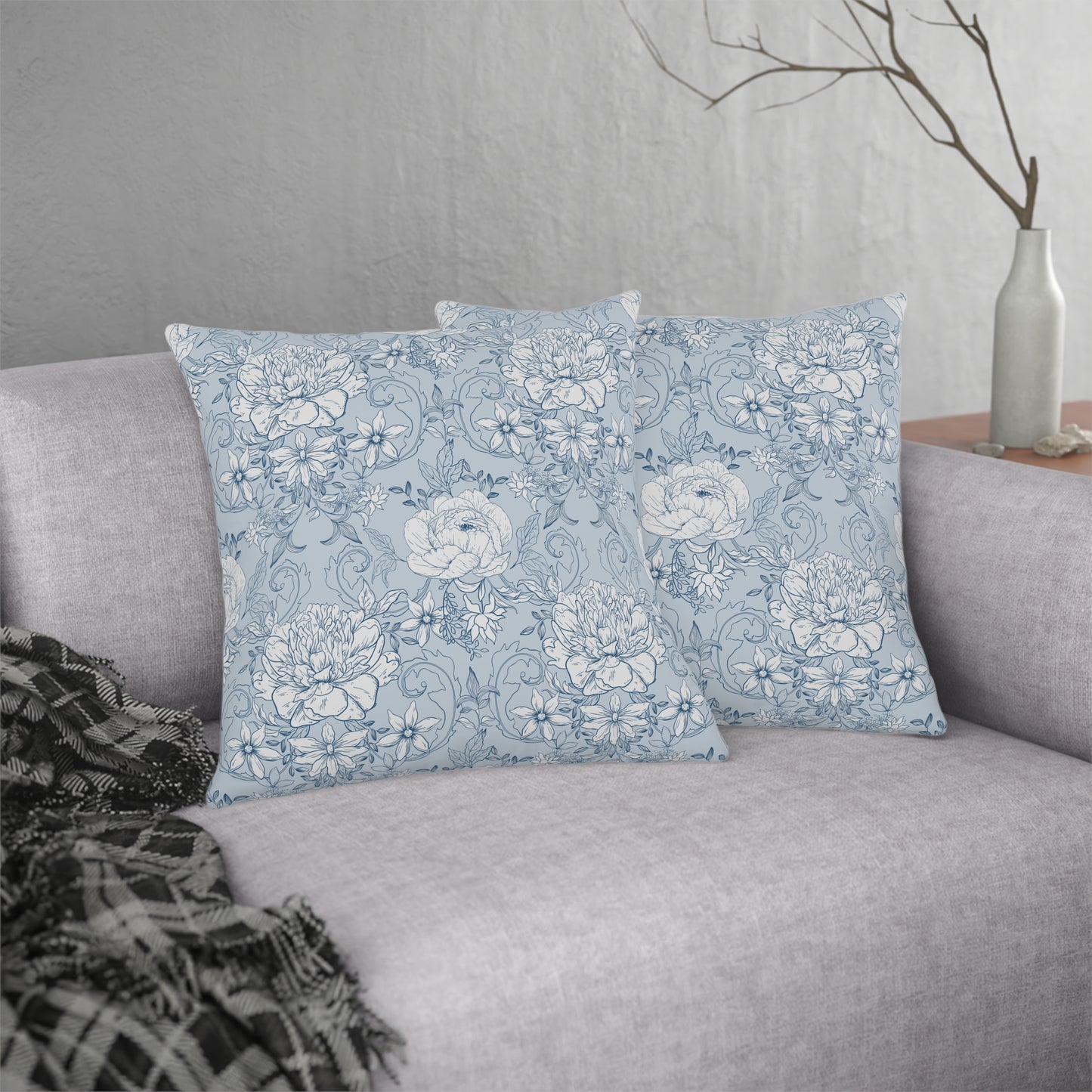 Blue And White Floral Indoor/Outdoor Waterproof Pillow (A)