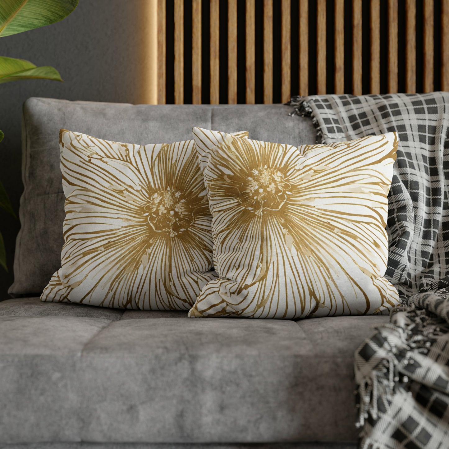 Gold And White Abstract Flower Throw Pillow Cover
