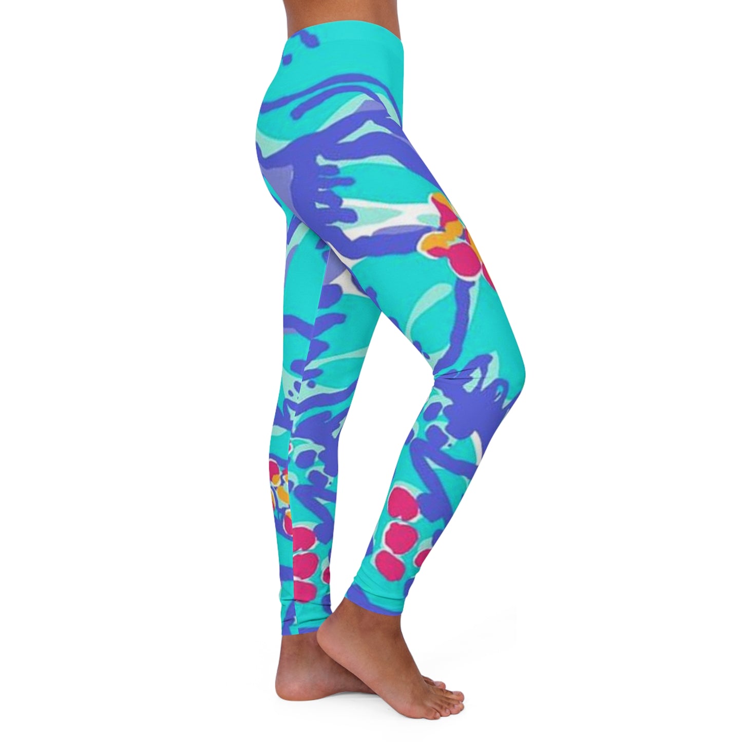 Tropical Turquoise Flower Spandex Leggings