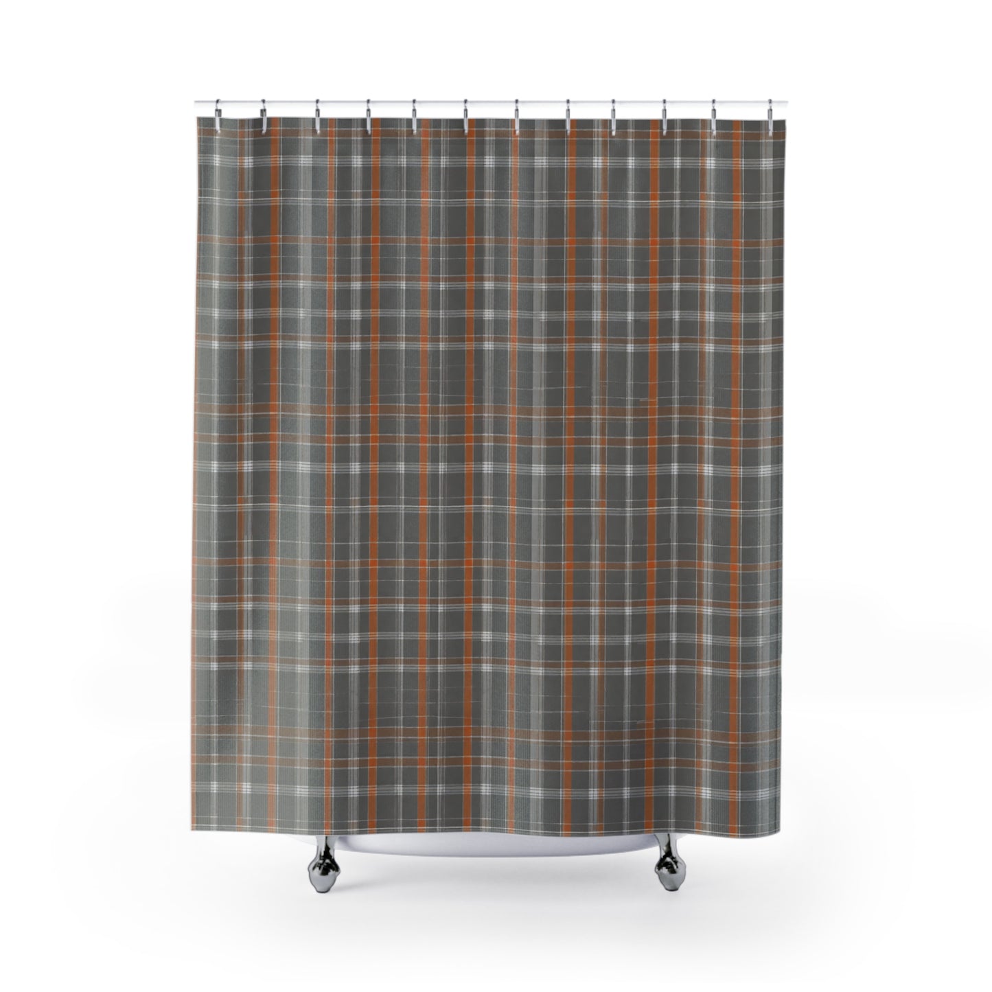 Grey And Orange Plaid Shower Curtain