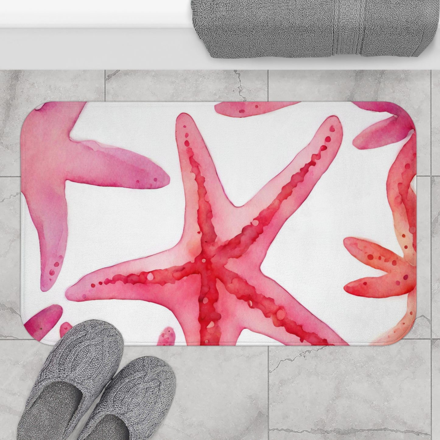Shades Of Pink Watercolor Starfish Bath Mat