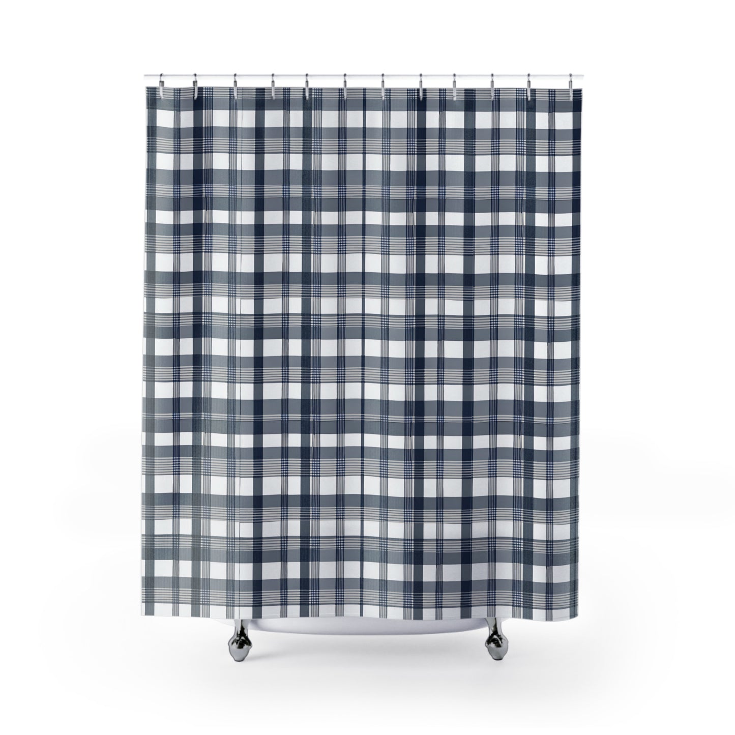 Blue Grey Plaid Shower Curtain