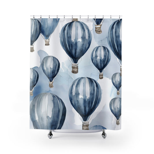 Blue White And Grey Hot Air Ballon Shower Curtain