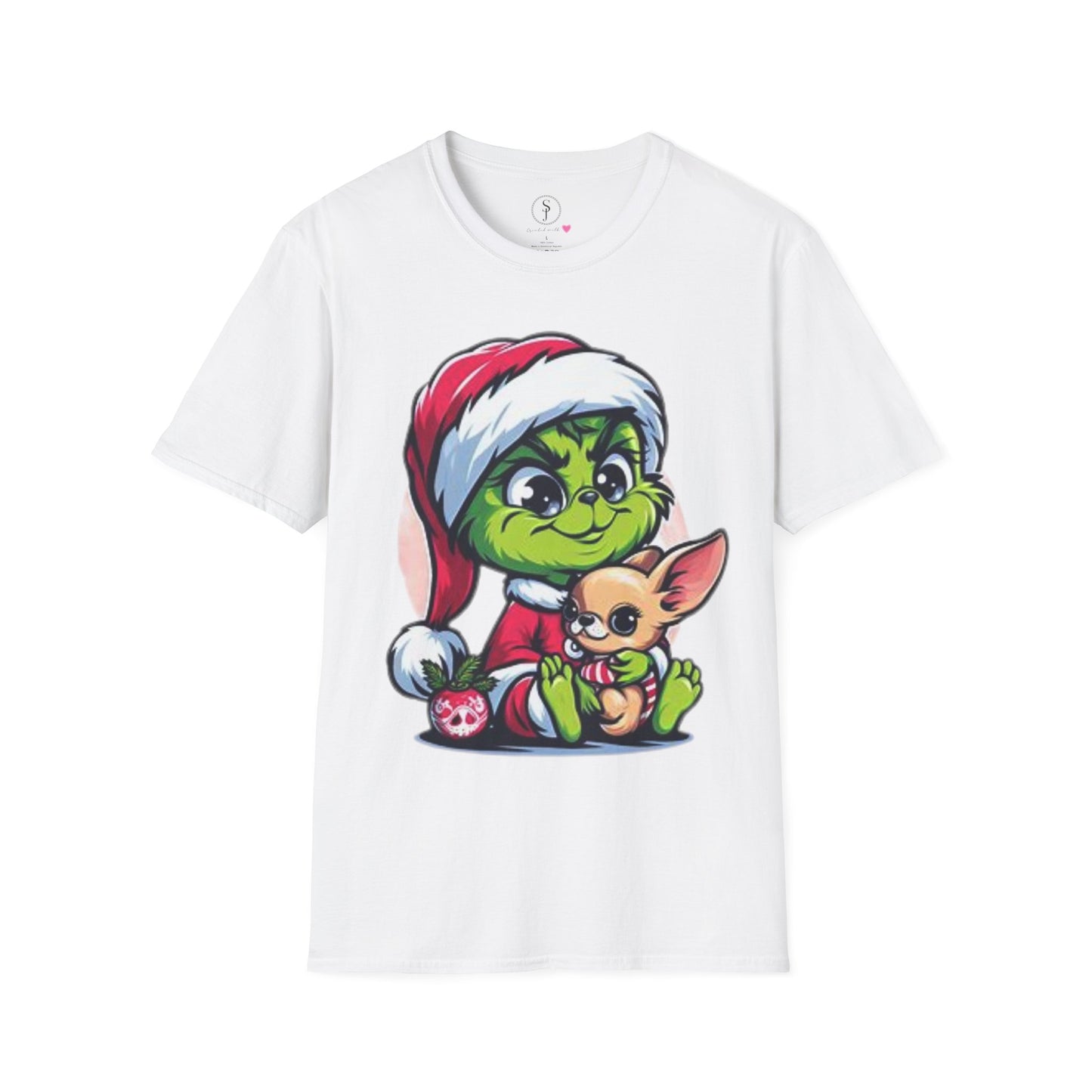Christmas Vibes, Baby Grinchie And His Chihuahua Short Sleeve T-Shirt (Available In Other Colors) Unisex