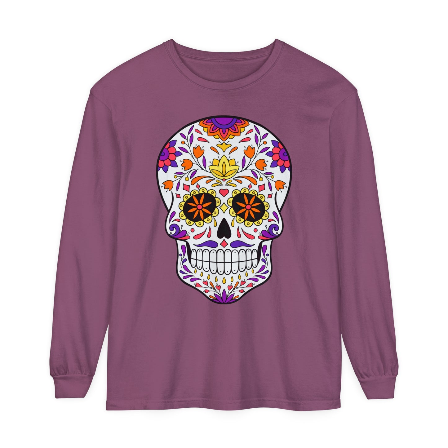 Day Of The Dead Skull Long Sleeve T-Shirt (Available In Other Colors)