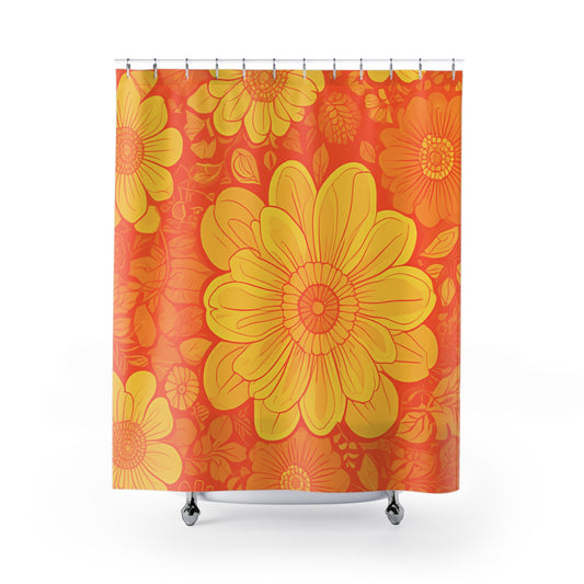 Orange And Yellow Graphic Floral Shower Curtain