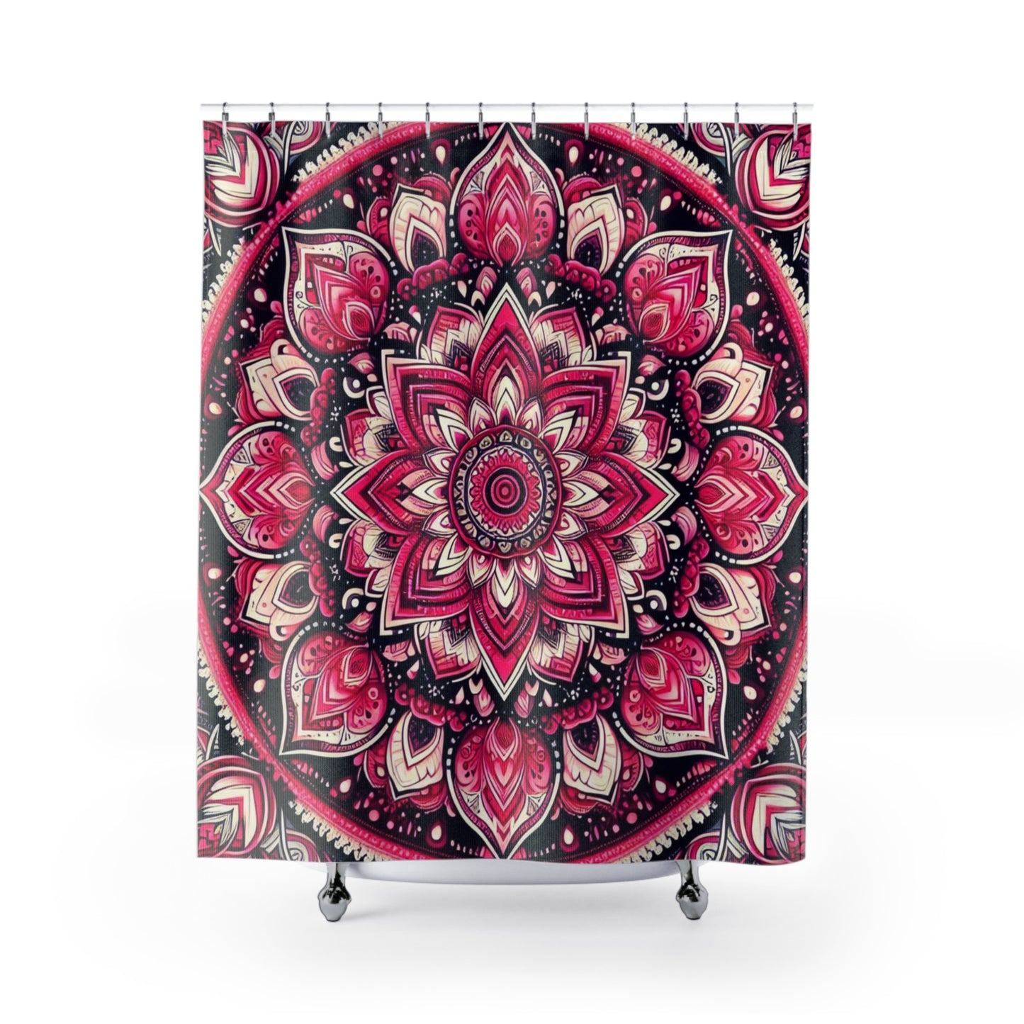 Hot Pink And Black Bohemian Flower Shower Curtain