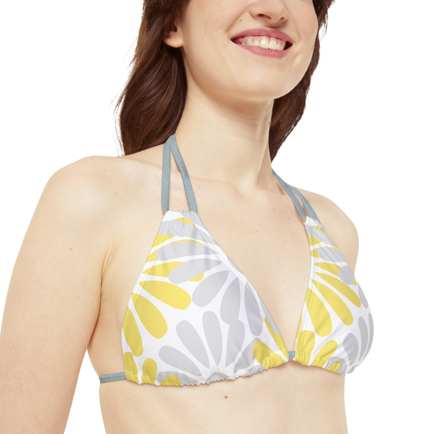 Grey And Gold Flower Petal String Triangle Bikini Top