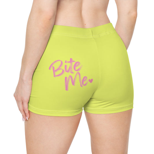 Lemon Yellow And Pink Bite Me Cutie Booty Shorts