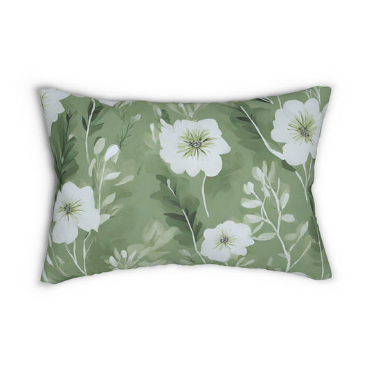 Green And White Floral Lumbar Pillow