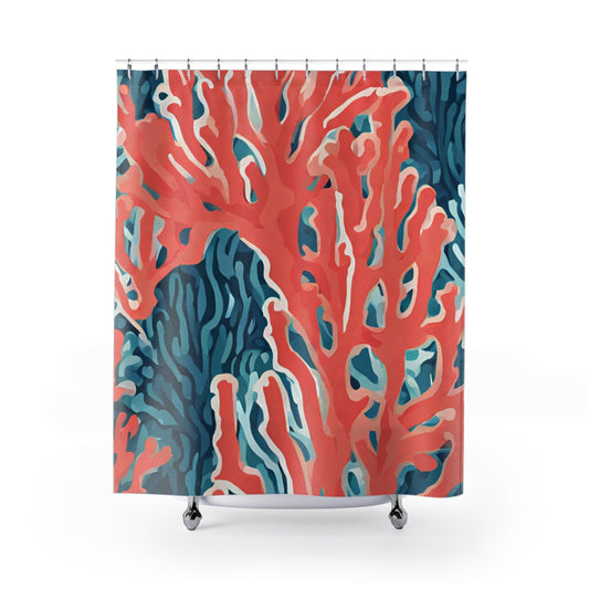 Orange Blue And White Coral Shower Curtain