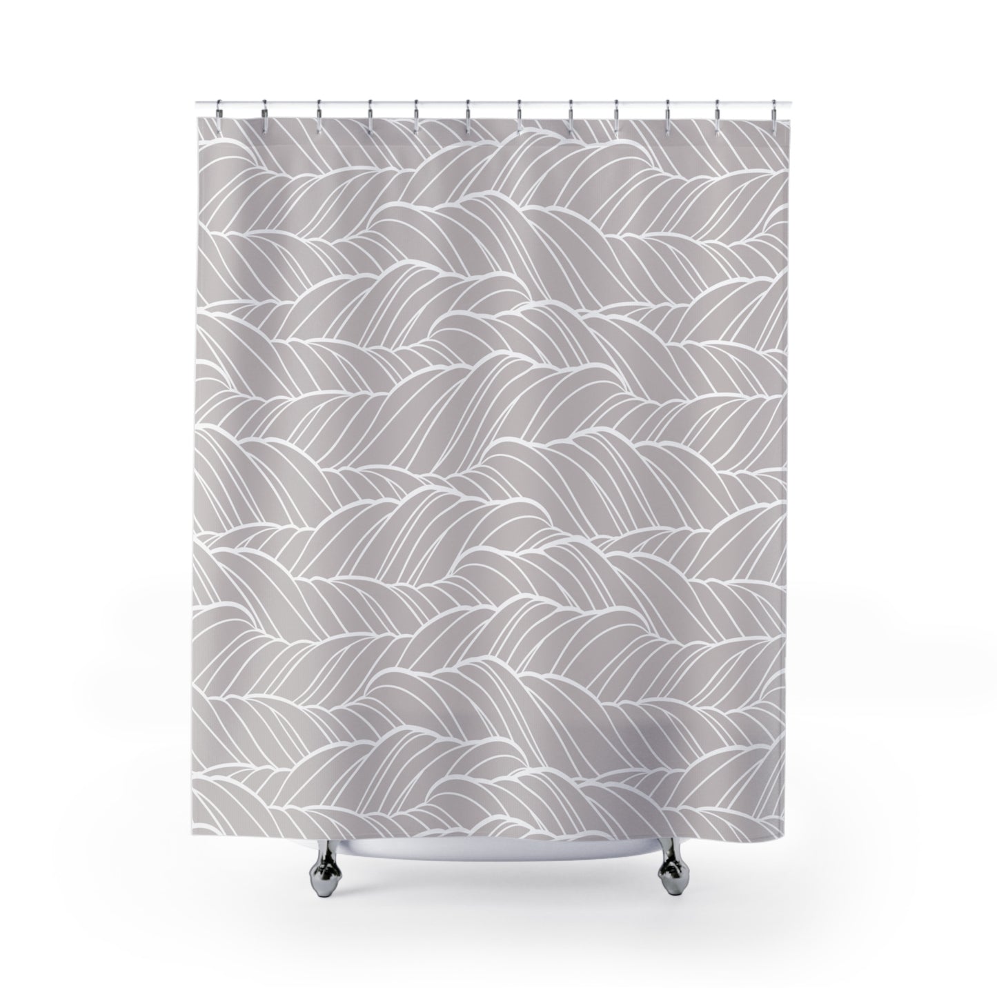 Grey And White Organic Waves Shower Curtain