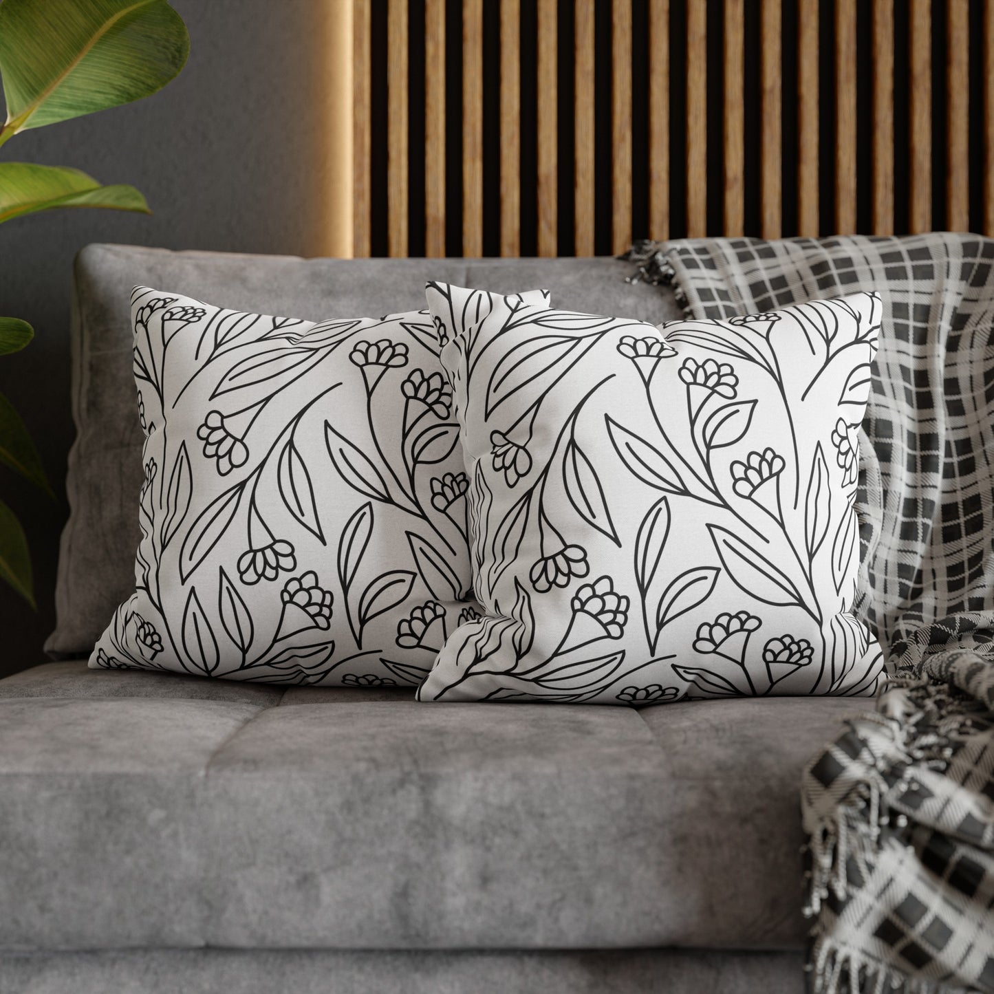 Black And White Modern Floral Throw Pillow Cover
