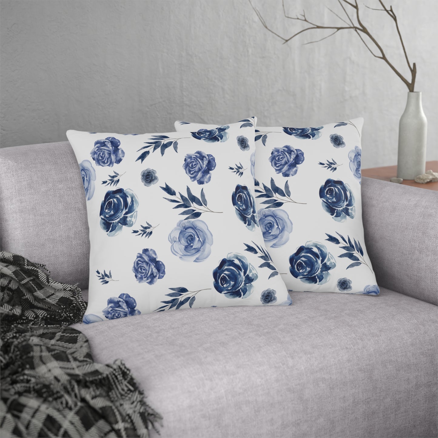 Blue Watercolor Floral, Indoor Outdoor Waterproof Pillow