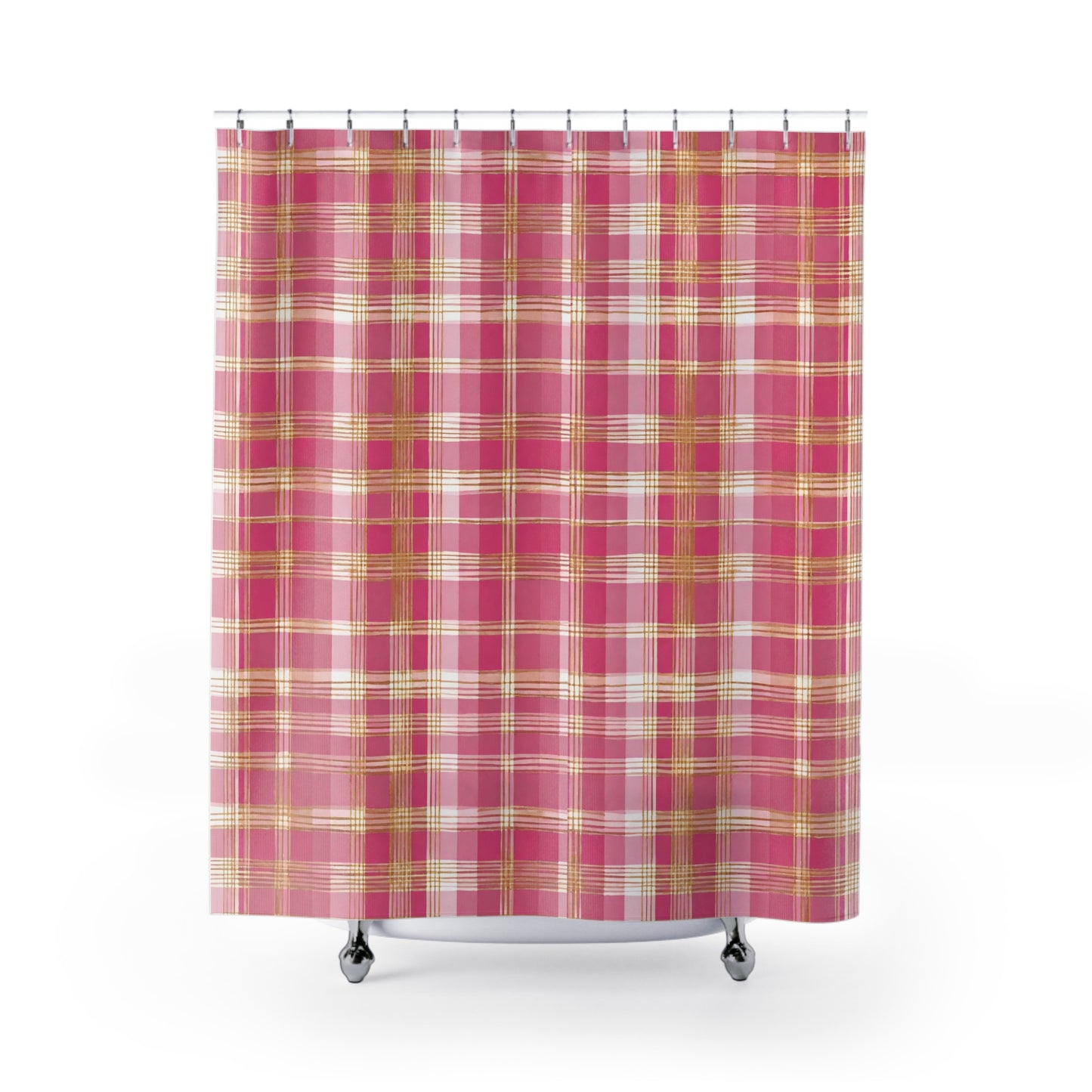 Pink And Gold Plaid Shower Curtain