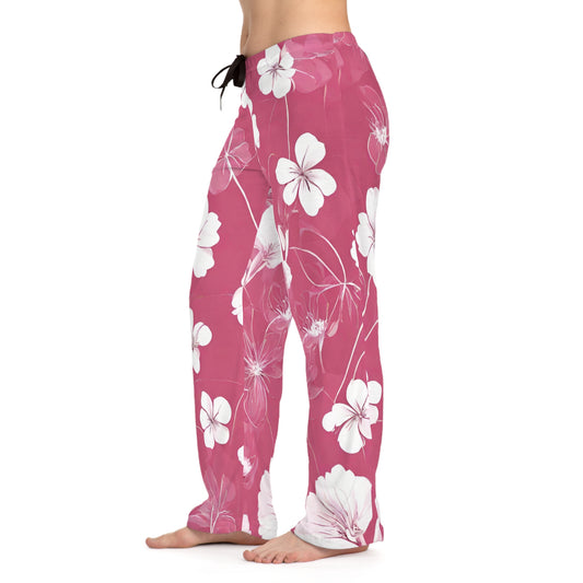 White Flowers On Pink Pajammy Lounge Pants