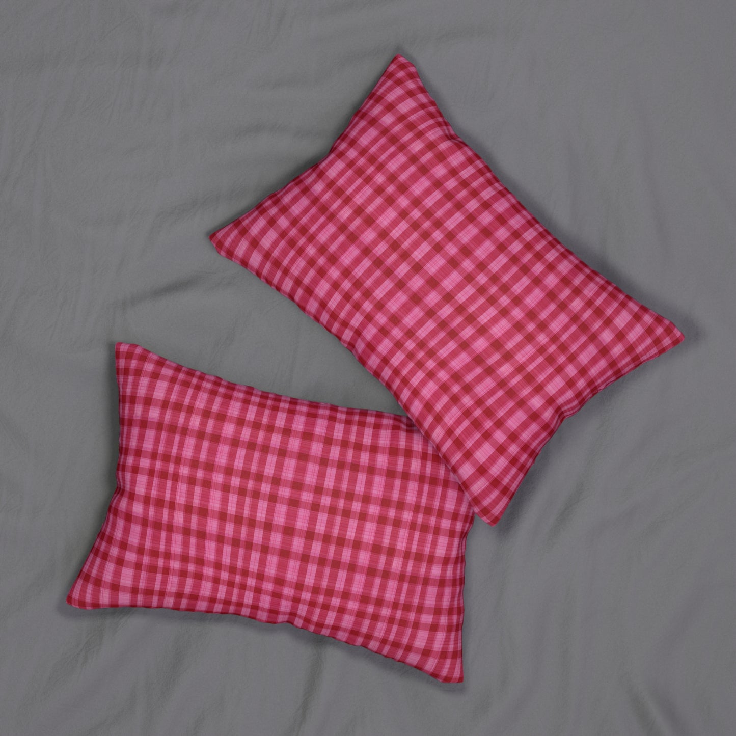 Pink And Red Plaid Lumbar Pillow
