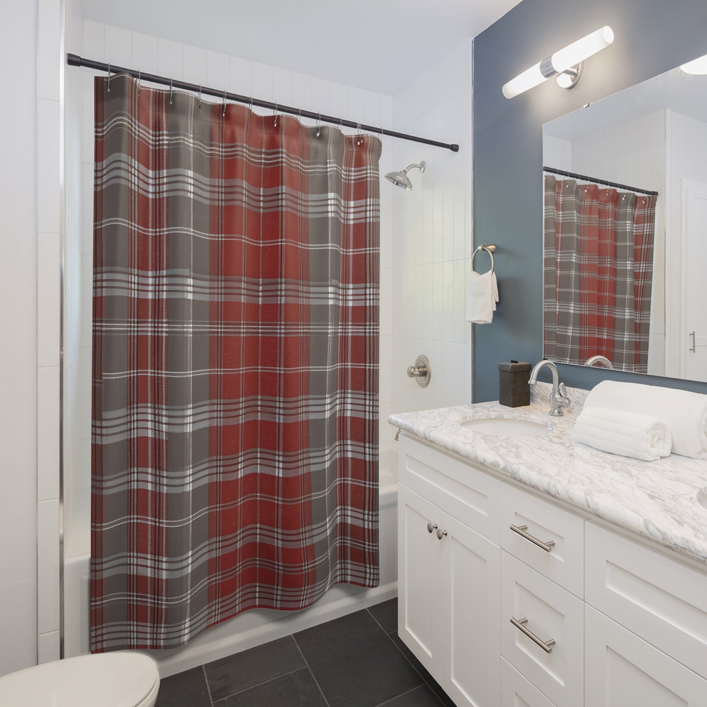 Cabernet Red And Grey Plaid Shower Curtain