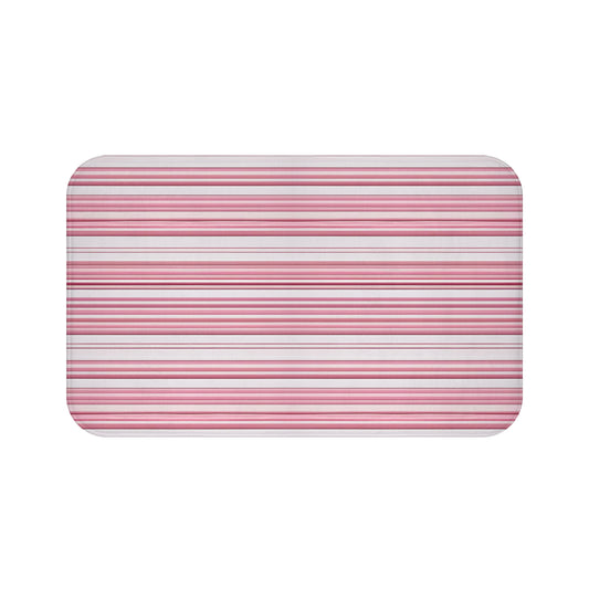 Modern Grey Taupe And Pink Striped Bath Mat