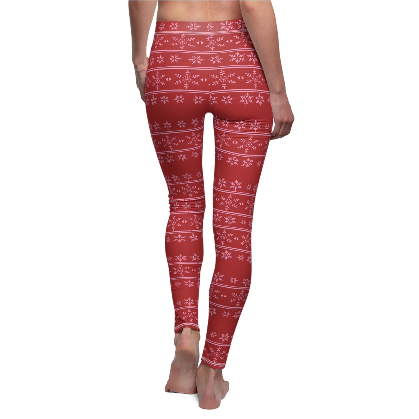 Christmas Vibes, Red With Pink Snowflakes, Full-Length Leggings