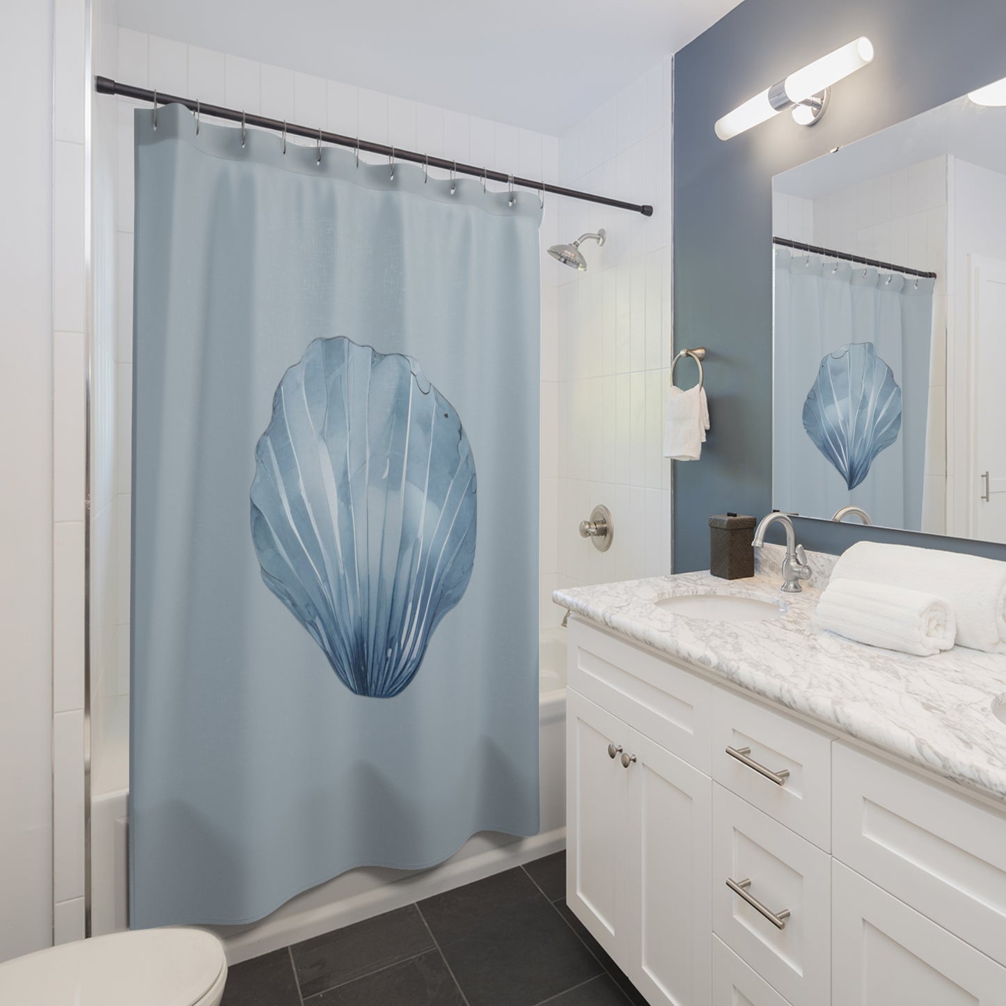 Blue Watercolor Seashell Shower Curtain
