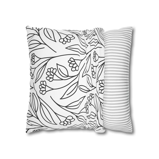 Black And White Modern Floral Throw Pillow Cover
