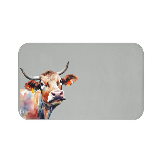 Watercolor Cow In Smoke Bath Mat