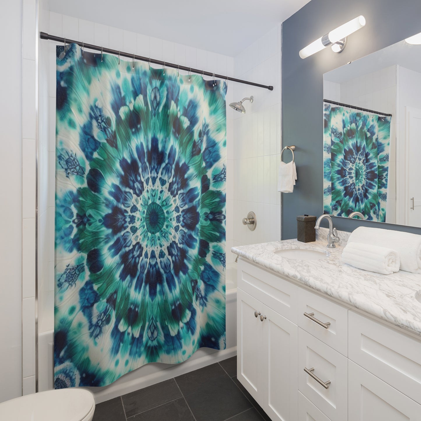 Blue Green Tie-Dye Shower Curtain