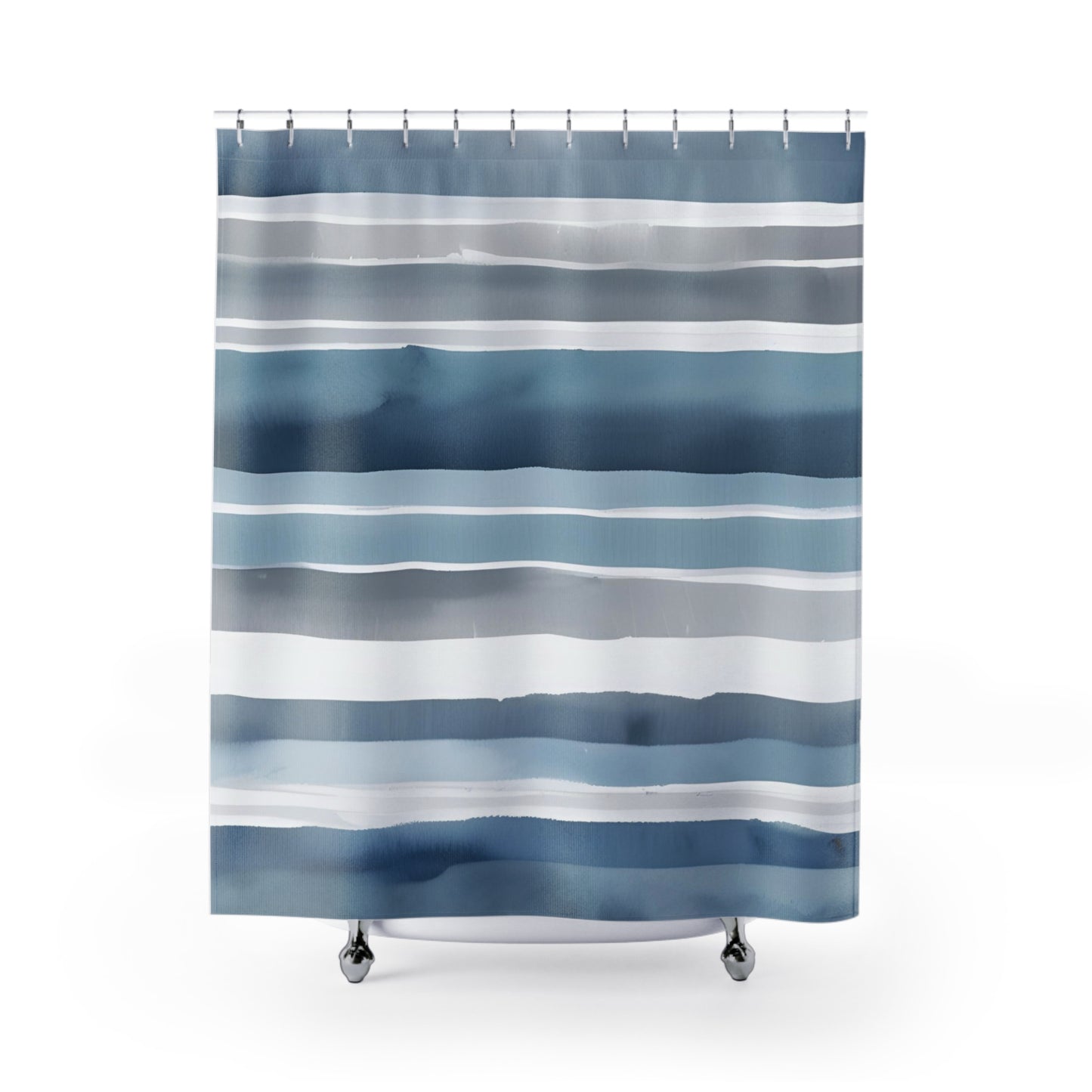 Blue White And Grey Watercolor Striped Shower Curtain