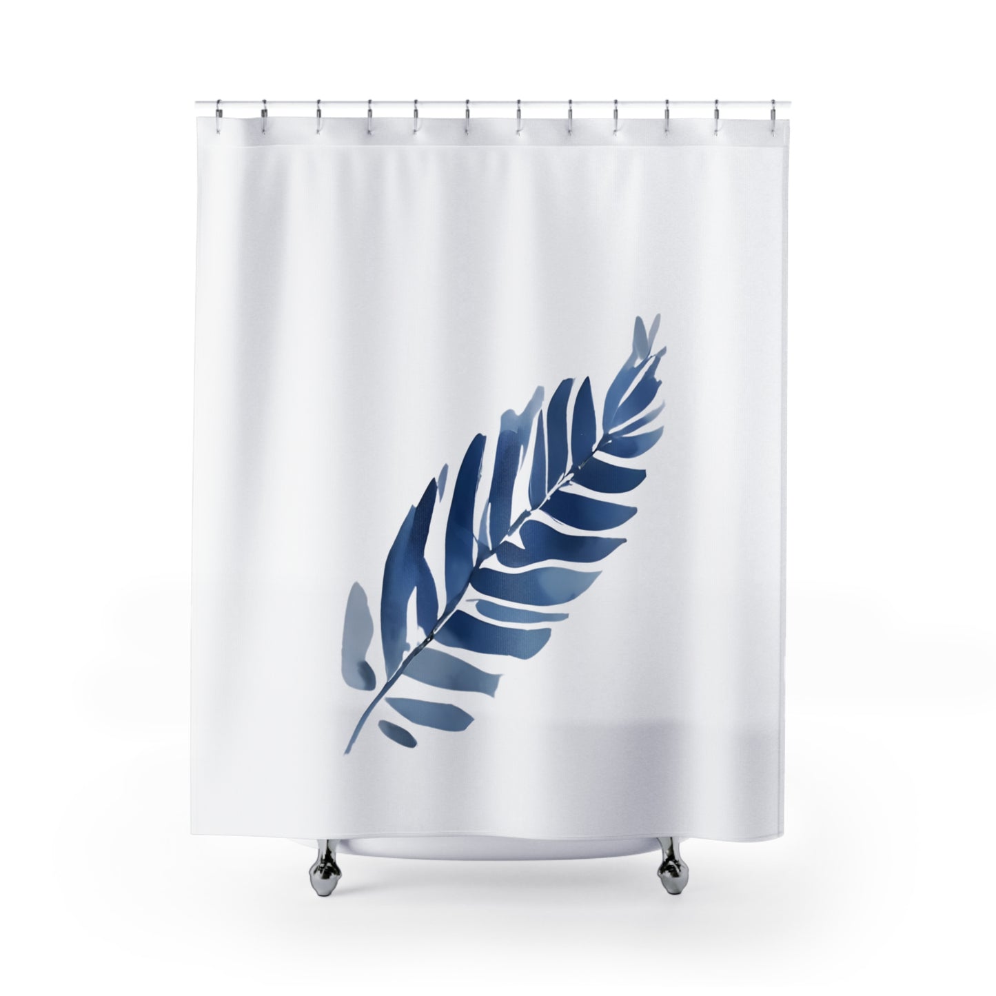 Blue And White Frond Floral Shower Curtain
