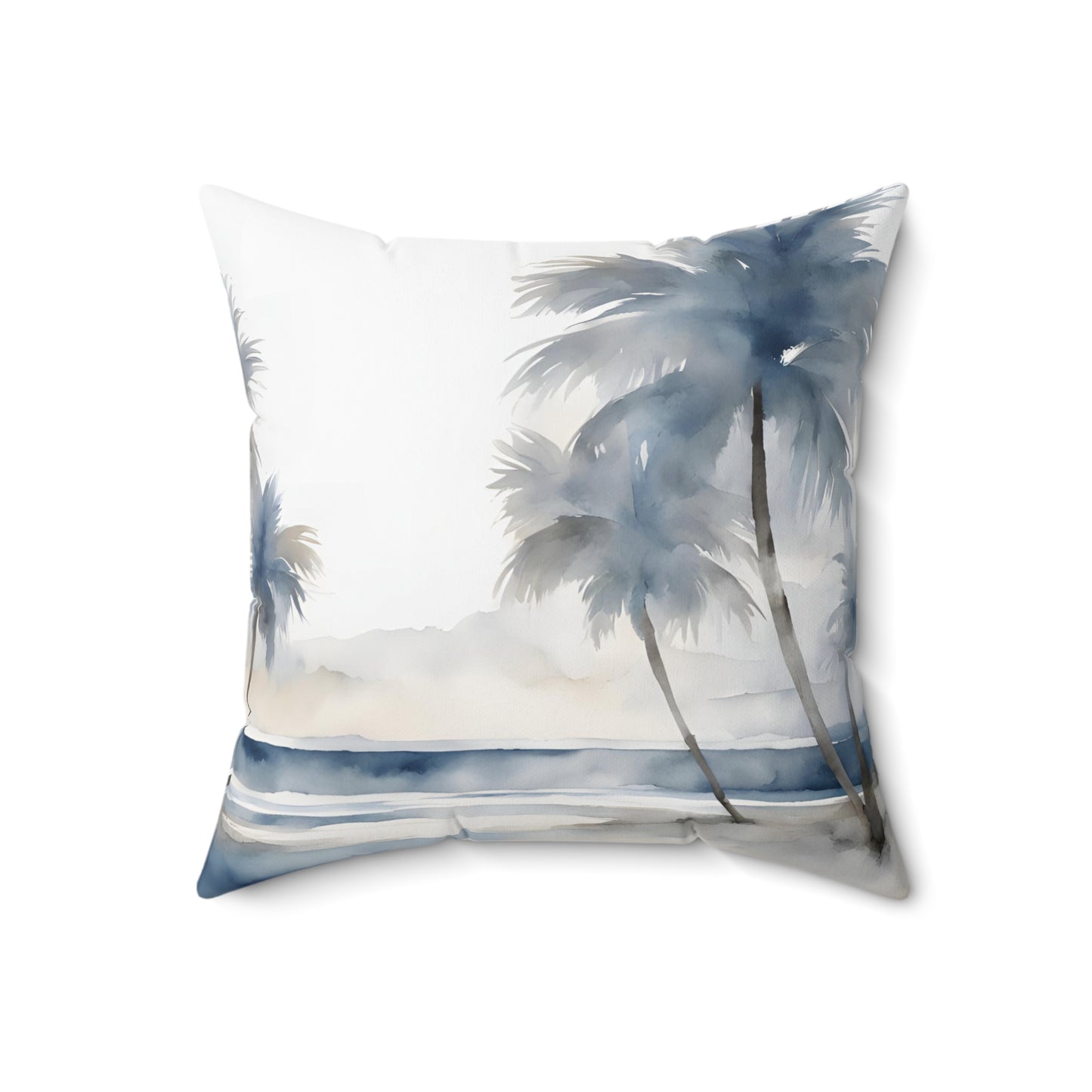 Coastal Beach Scene Blue Grey Cream And White Decorative Throw Pillow