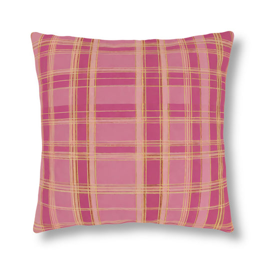 Pink & Gold Plaid, Indoor/Outdoor Waterproof Pillow