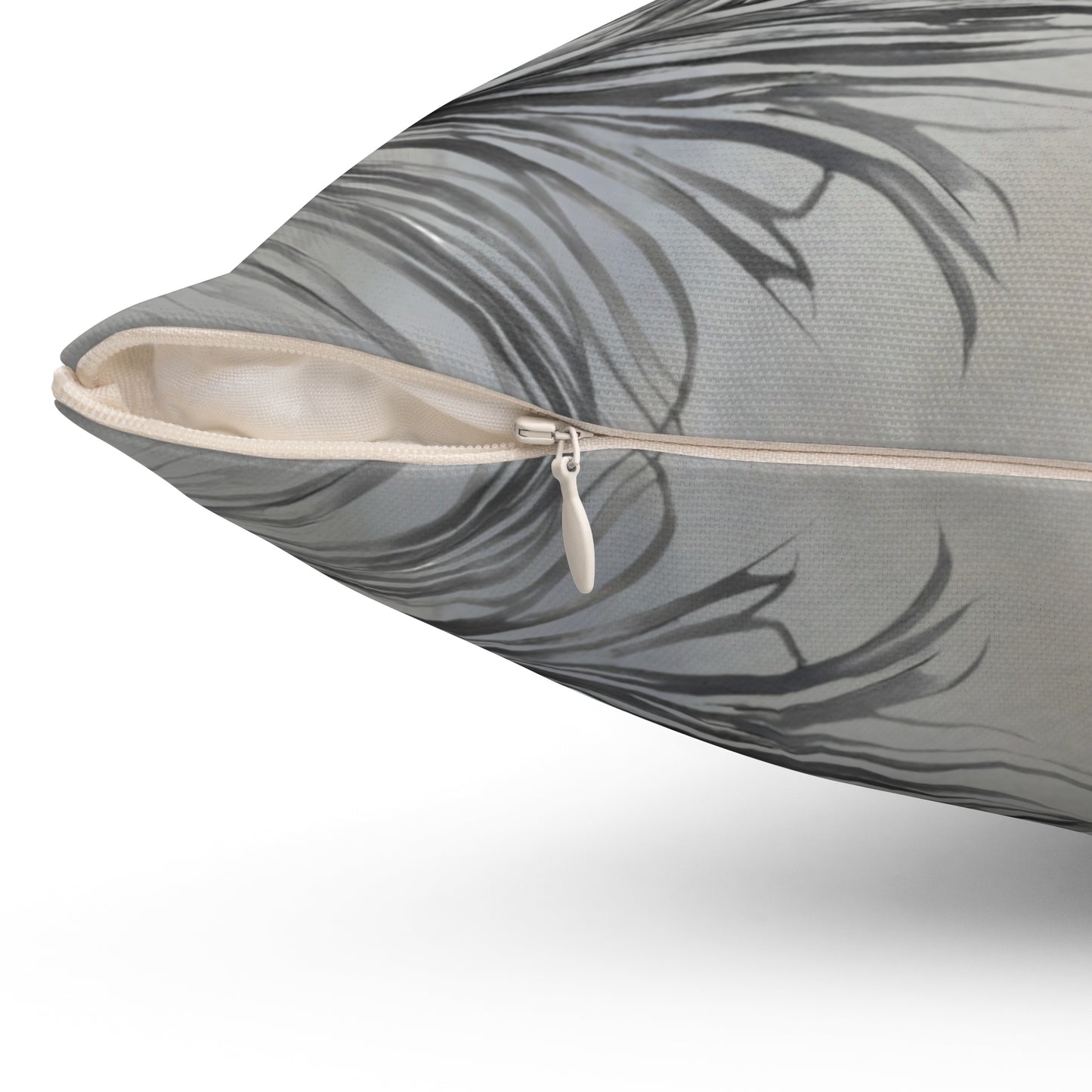 Peacock Feather Grey Cream And White Decorative Throw Pillow