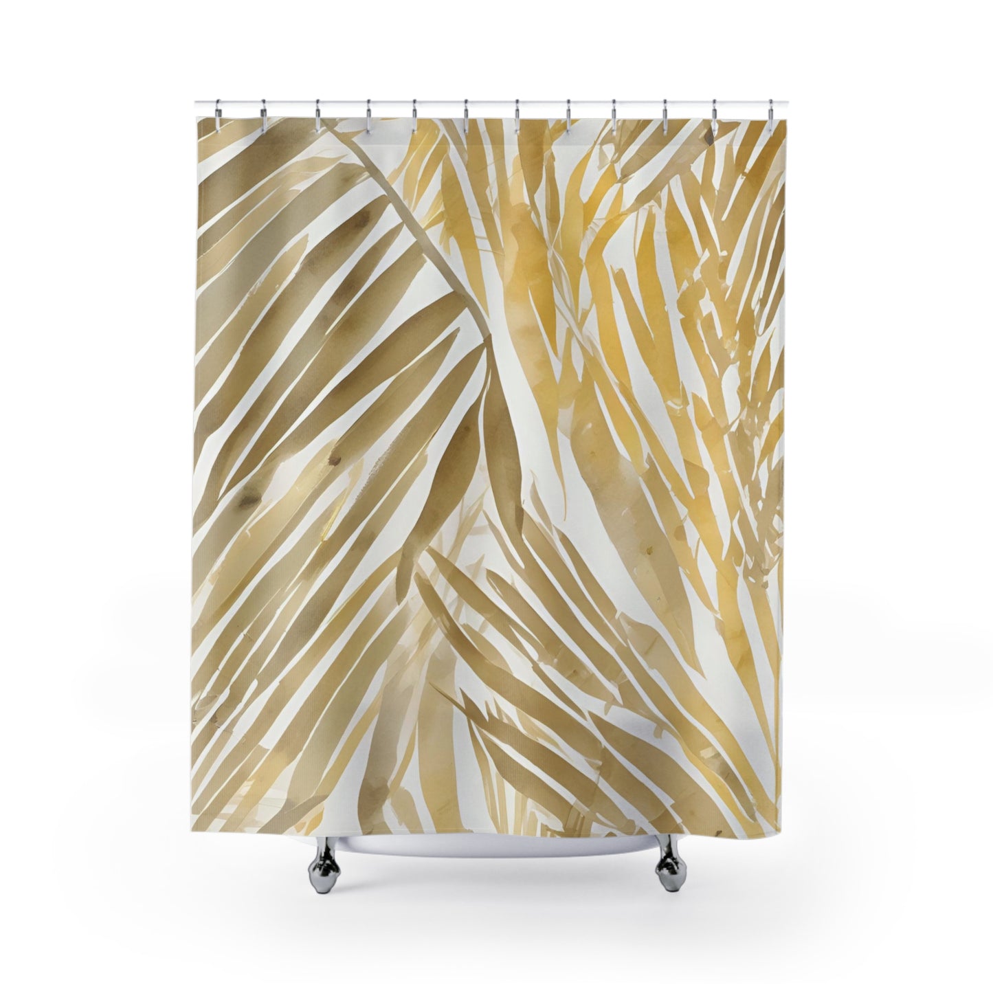 Golden Abstract Palm Frond Shower Curtain