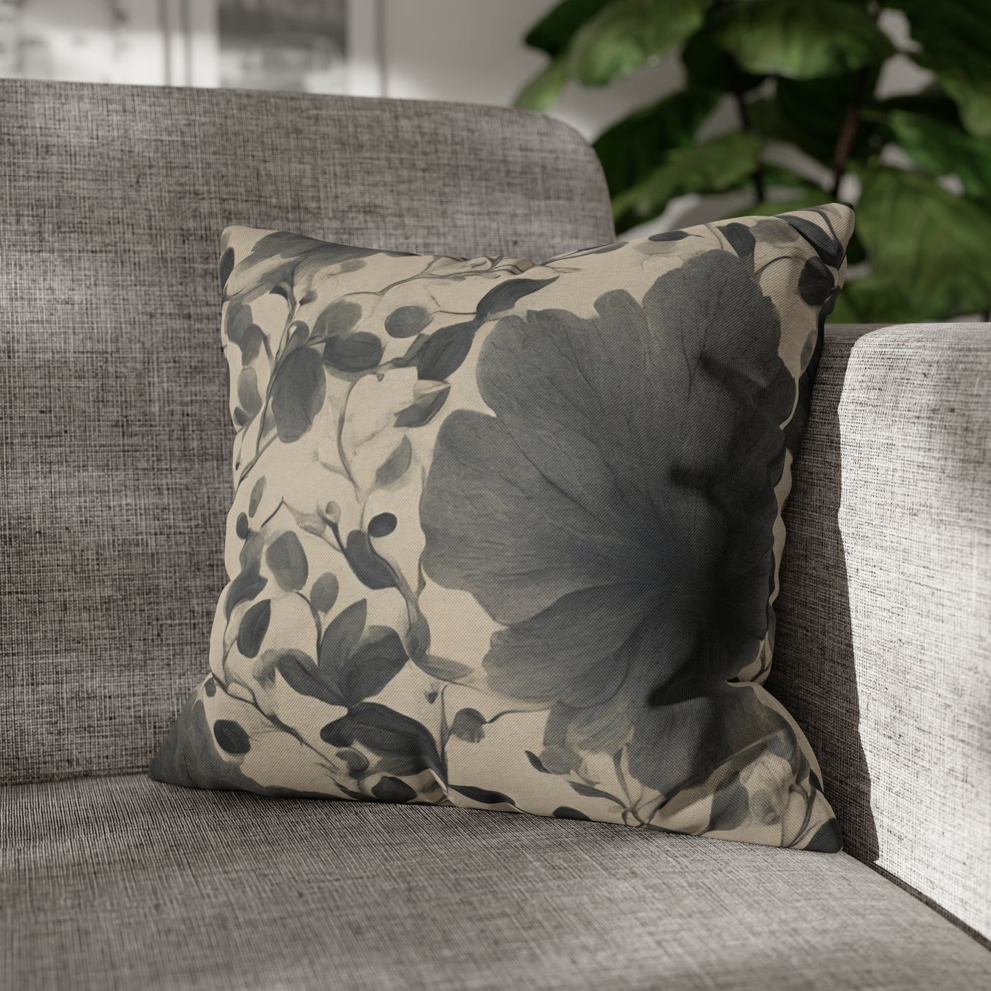 Beige And Black Floral Throw Pillow Cover