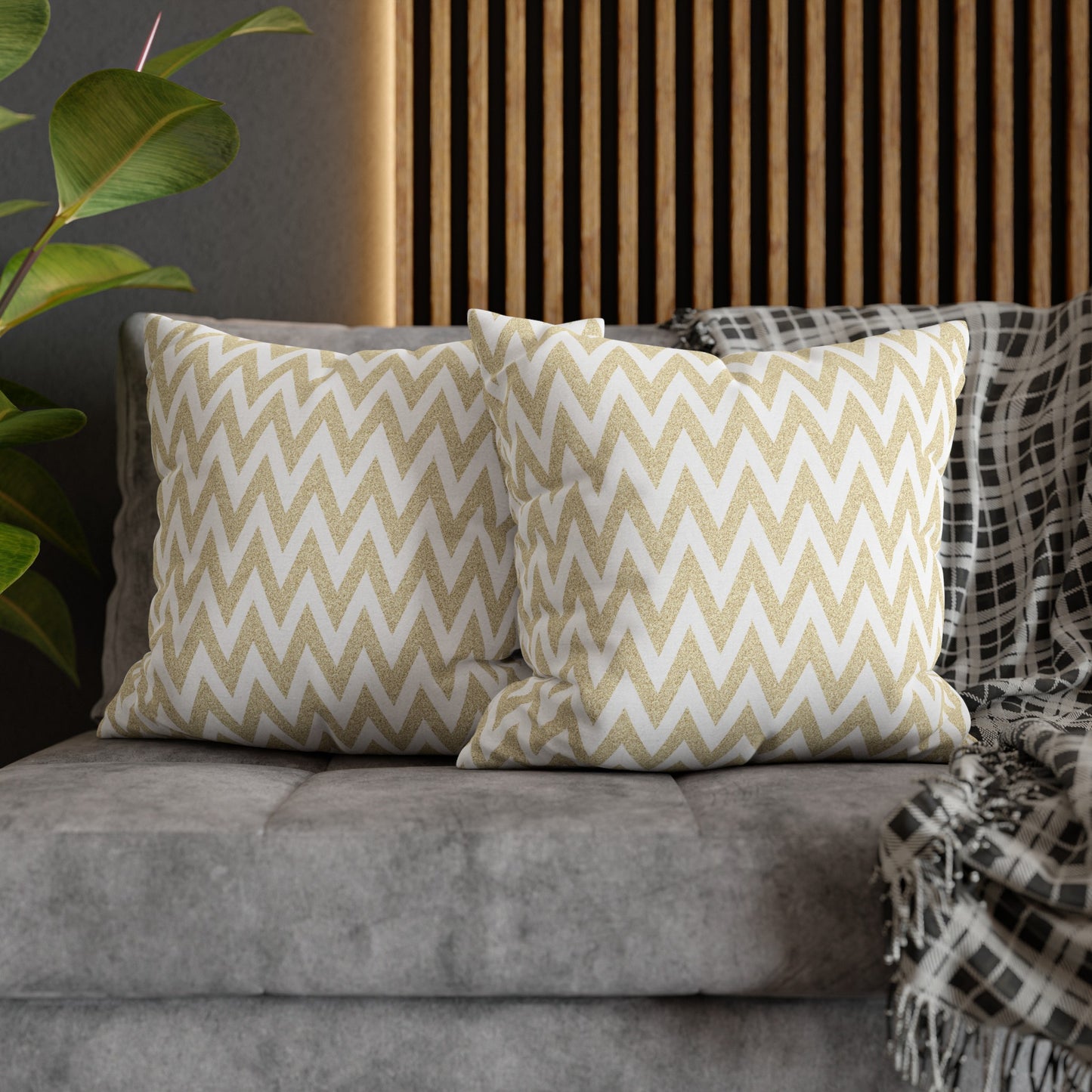Gold And White Zig-Zag Chevron Throw Pillow Cover