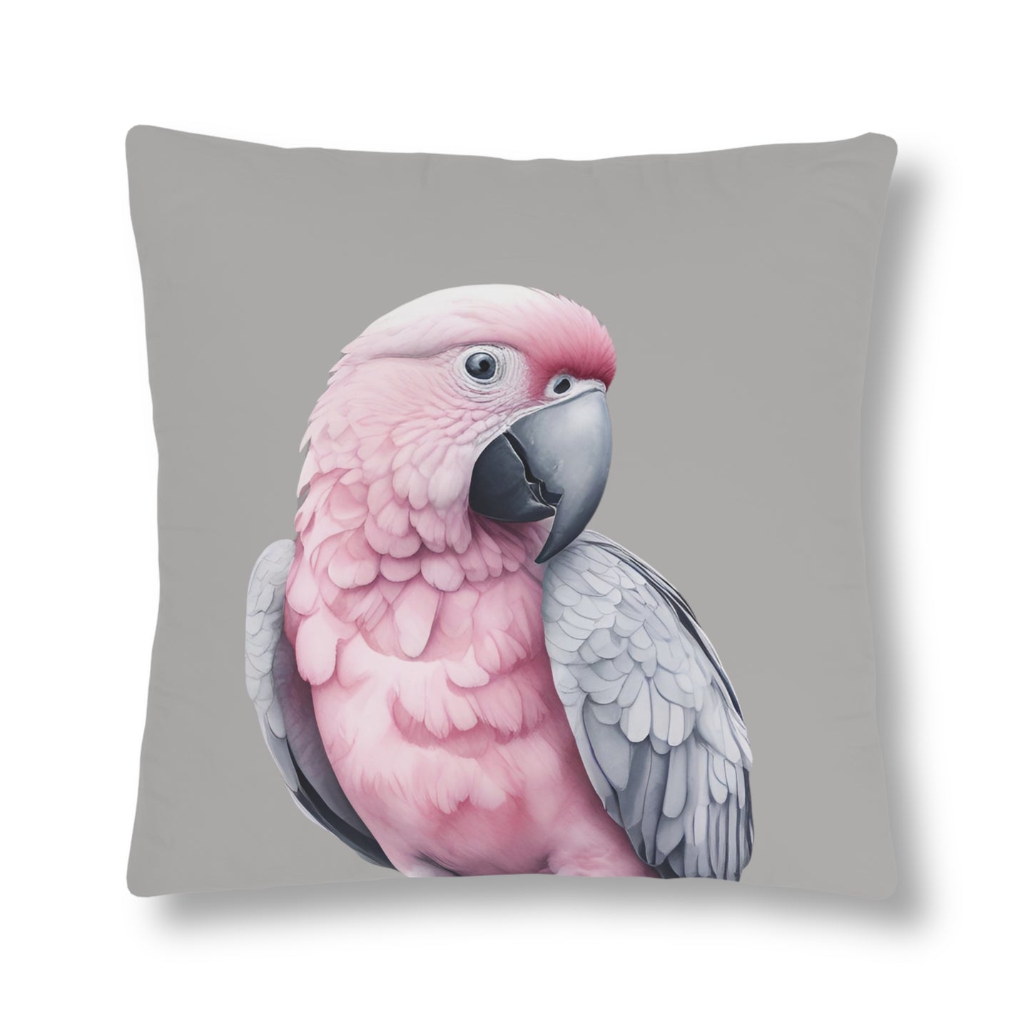 Grey And Pink Peek-A-Boo Parrot, Indoor/Outdoor Waterproof Pillow
