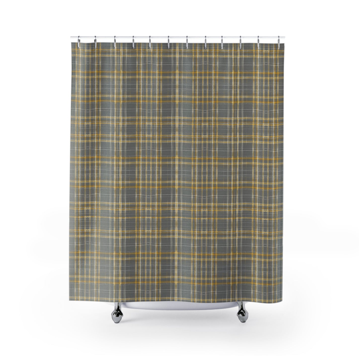 Grey And Gold Plaid Shower Curtain