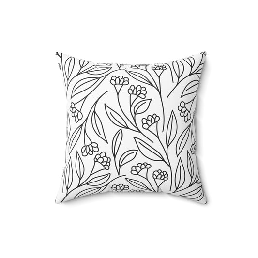 Black And White Modern Floral Throw Pillow
