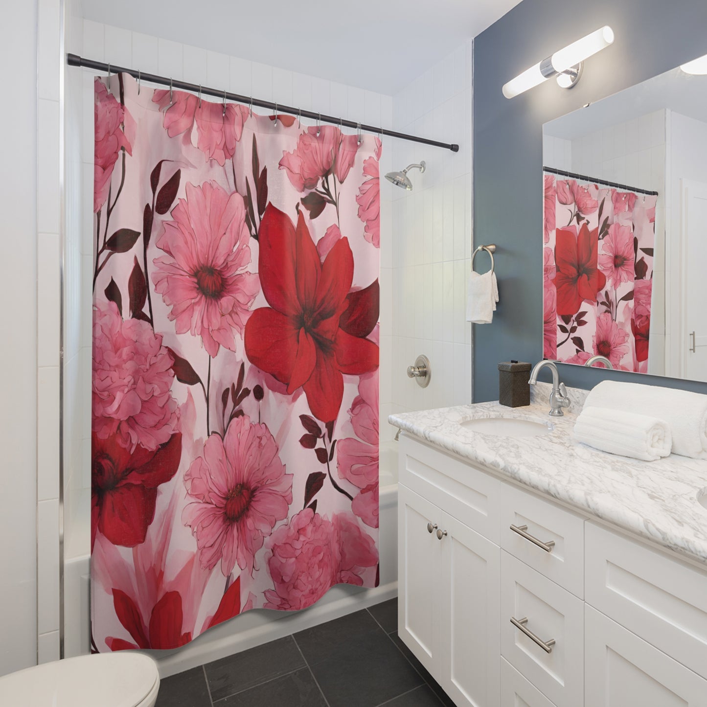 Bold And Beautiful Red & Pink Floral Shower Curtain