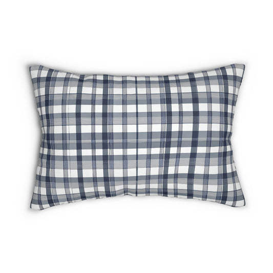 Blue White And Grey Plaid Lumbar Pillow