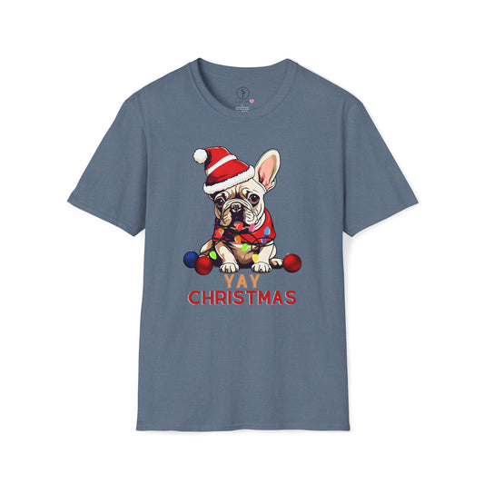 Christmas Vibes, Frenchie, YAY Christmas T-Shirt (Available In Other Colors) (Sizes Up To 3XL)