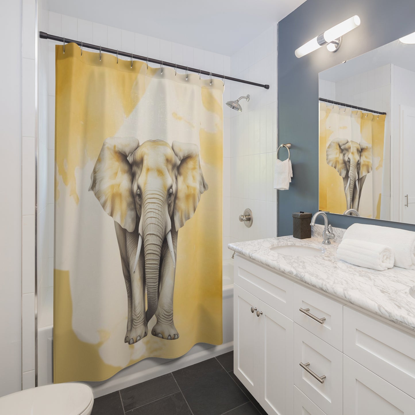 Ochre Golden Yellow Elephant Shower Curtain