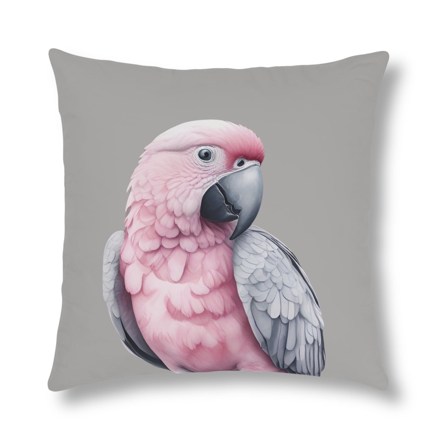 Grey And Pink Peek-A-Boo Parrot, Indoor/Outdoor Waterproof Pillow