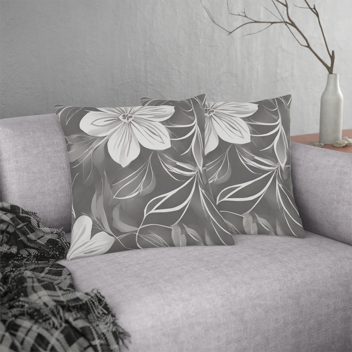 Grey & White Floral, Indoor/Outdoor Waterproof Pillow