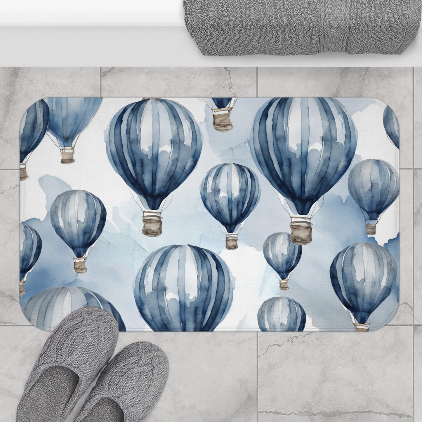 Blue White And Grey Hot Air Ballon Bath Mat